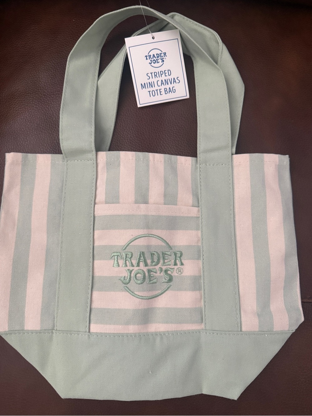 Trader Joe's Mint & Cream Striped Mini Canvas Tote Bag